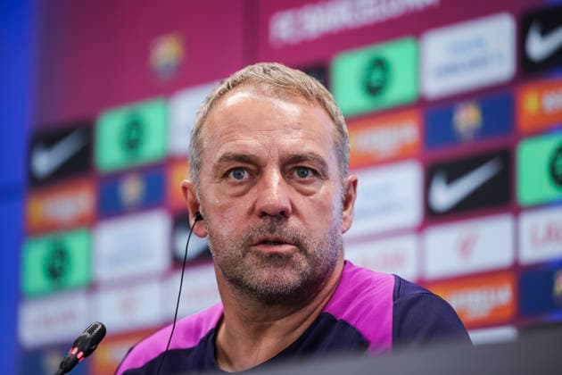 May 22, 2026, Sant Joan Despi, Barcelona, SPAIN: Hansi Flick, head coach of FC Barcelona, Barca attends his press conference, PK, Pressekonferenz during the training day of FC Barcelona ahead the Spanish League, LaLiga EA Sports, football match against Valencia CF at Ciudad Esportiva Joan Gamper on May 22, 2026 in Sant Joan Despi, Barcelona, Spain. FC Barcelona Training And Press Conference - LaLiga EA Sports - ZUMAa181 20260522_zaa_a181_080 Copyright: xJavierxBorregox