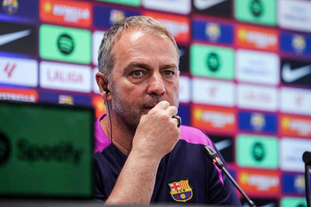 May 22, 2026, Sant Joan Despi, Barcelona, SPAIN: Hansi Flick, head coach of FC Barcelona, Barca attends his press conference, PK, Pressekonferenz during the training day of FC Barcelona ahead the Spanish League, LaLiga EA Sports, football match against Valencia CF at Ciudad Esportiva Joan Gamper on May 22, 2026 in Sant Joan Despi, Barcelona, Spain. FC Barcelona Training And Press Conference - LaLiga EA Sports - ZUMAa181 20260522_zaa_a181_081 Copyright: xJavierxBorregox