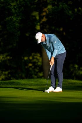 ANTWERP, BELGIUM - MAY 22: Ewan Ferguson of Scotland putts his third shot from green of the 11th hole during the second round of the Soudal Open at Rinkven International Golf Club on May 22, 2026 in Antwerp, Belgium. Credit: Andy Astfalck NurPhoto Belgium Copyright: xAndyxAstfalckx