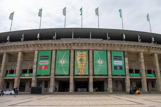 Symbolic image, stadium, DFB Pokal banner, DFB Pokal final GER, final training and press conference on the day before the DFB Pokal final, FC Bayern Muenchen vs VfB Stuttgart, football, men, DFB Pokal, final, season 2025 2026, 22 05 2026, DFL DFB REGULATES PROHIBIT ANY USE OF PHOTOGRAPHS AS IMAGE SEQUENCES AND OR QUASI VIDEO, GER, Final training and press conference on the day before the DFB Cup final, FC Bayern Muenchen vs VfB Stuttgart, Football, Men, DFB Cup, Final, Season 2025 2026, 22 05 2026 Berlin Copyright: xEibner-Pressefoto WolfgangxFrankx EP_WFK