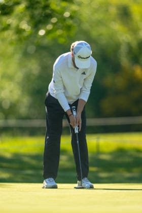 ANTWERP, BELGIUM - MAY 22: Martin Couvra of France putting on the green of the 13th hole during the second round of the Soudal Open at Rinkven International Golf Club on May 22, 2026 in Antwerp, Belgium. Credit: Andy Astfalck NurPhoto Belgium Copyright: xAndyxAstfalckx