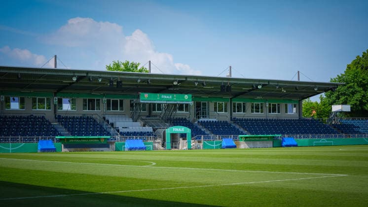 Soccer, A Juniors, Season 2025 2026, DFB Cup, Final, VfB Stuttgart U19 vs VfL Wolfsburg U19, Friday 22 05 2026, Karl Liebknecht Stadium Potsdam, In the picture A view of the main stand of the Karl Liebknecht Stadium Brandenburg Germany