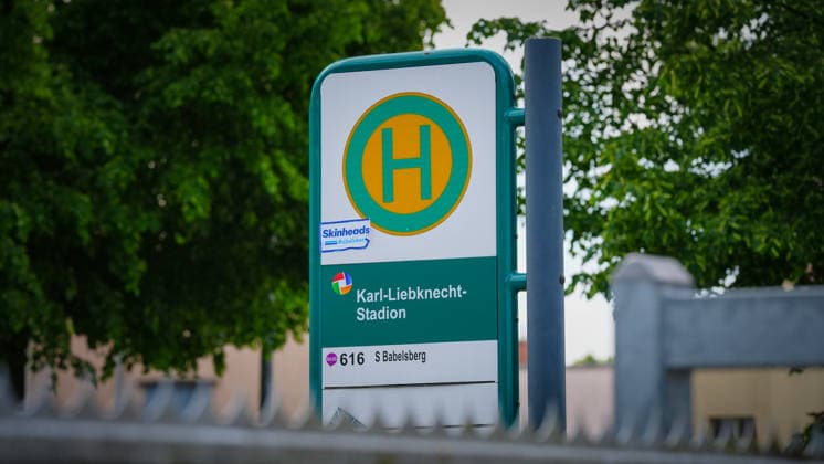 Soccer, A Juniors, Season 2025 2026, DFB Cup, Final, VfB Stuttgart U19 vs VfL Wolfsburg U19, Friday 22 05 2026, Karl Liebknecht Stadium Potsdam, In the picture The bus stop at the Potsdam Karl Liebknecht Stadium Brandenburg Germany