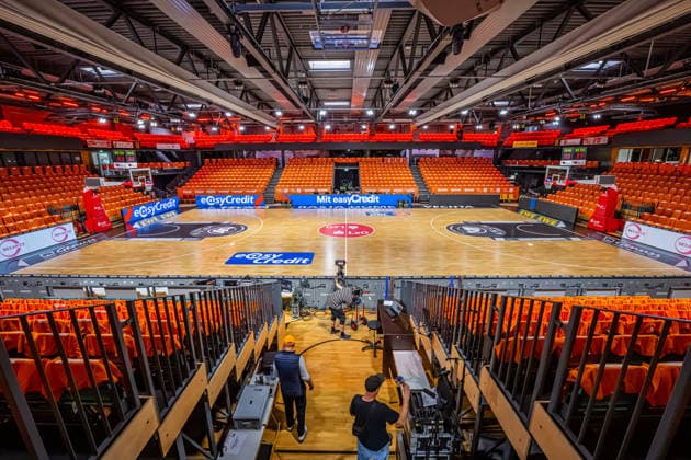 1 Basketball Bundesliga, easyCredit BBL, Season 2025 2026, Men, Playoffs, Quarterfinals, Game 3, 22 05 2026, RASTA Vechta ALBA Berlin RASTA Dome Venue RASTA Vechta completely in Orange Vechta RASTA Dome Lower Saxony Germany