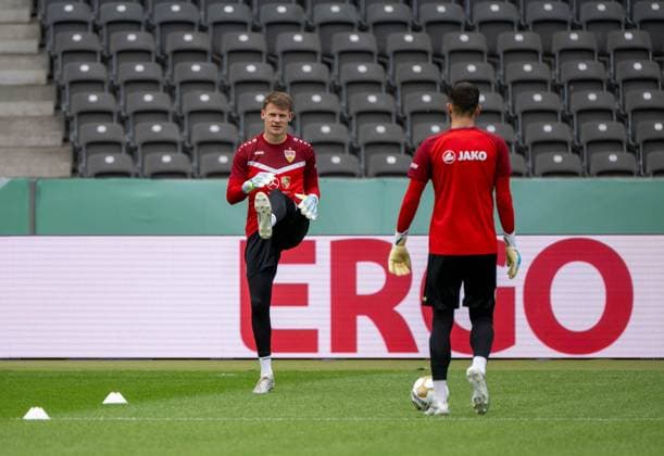 Soccer, men, season 2025 2026, 83 DFB Cup final, FC Bayern Munich VfB Stuttgart, training the day before, in the picture from left goalkeeper Alexander Nübel VfB Stuttgart , 22 05 2026, Copyright: xMatthiasxKochx