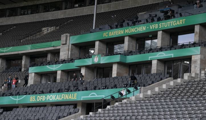 Soccer, men, season 2025 2026, 83 DFB Cup final, FC Bayern Munich VfB Stuttgart, training the day before, in the picture press stand with match pairing, 22 05 2026, Copyright: xMatthiasxKochx
