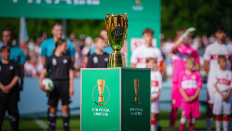 Soccer, A Juniors, Season 2025 2026, DFB Cup, Final, VfB Stuttgart U19 vs VfL Wolfsburg U19, Friday 22 05 2026, Karl Liebknecht Stadium Potsdam, In the picture The trophy of the DFB Cup of the Juniors Brandenburg Germany