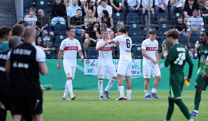 22 05 26 A Juniors DFB Cup Final 2026 U19 VfL Wolfsburg U19 VfB Stuttgart Germany, Potsdam, 22 05 2026, Football, Season 2025 2026, A Juniors DFB Cup Final 2026, U19 VfL Wolfsburg U19 VfB Stuttgart Enis Redzepi U19 VfB Stuttgart Cheering Goal 0 1 Redzepi