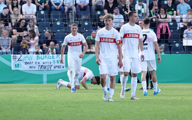 22 05 26 A Juniors DFB Cup Final 2026 U19 VfL Wolfsburg U19 VfB Stuttgart Germany, Potsdam, 22 05 2026, Football, Season 2025 2026, A Juniors DFB Cup Final 2026, U19 VfL Wolfsburg U19 VfB Stuttgart Mirza Catovic U19 VfB Stuttgart Cheering Goal 0 2 Catovic