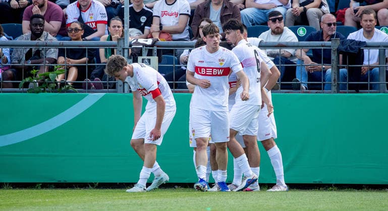 Berlin , Football final DFB Cup Juniors VfL Wolfsburg vs VfB Stuttgart , VfB cheers