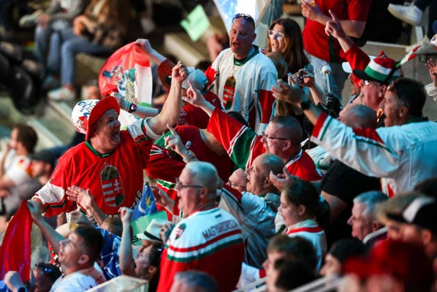 Ice hockey, Eishockey - IIHF WC 2026 ZURICH,SWITZERLAND,22.MAY.26 - ICE HOCKEY - IIHF Ice Hockey World Championship, WM, Weltmeisterschaft 2026, group stage, Germany vs Hungary. Image shows the rejoicing of Hungary fans.  GEPAxpictures xMaticxKlansek