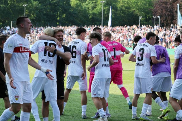 22 05 26 A Junioren DFB Pokal Final 2026 U19 VfL Wolfsburg U19 VfB Stuttgart Germany, Potsdam, 22 05 2026, Football, Season 2025 2026, A Junioren DFB Pokal Final 2026, U19 VfL Wolfsburg U19 VfB Stuttgart Neno Zezelj U19 VfB Stuttgart Jubel Tor 0 3 Zezelj
