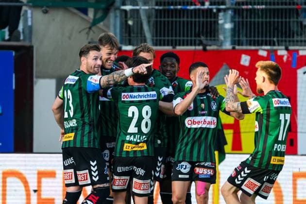 SOCCER - BL, Ried vs Rapid RIED,AUSTRIA,22.MAY.26 - SOCCER - ADMIRAL Bundesliga, Europacup play off, SV Ried vs SK Rapid Wien. Image shows the rejoicing of Ried with Nikki Havenaar (Ried).  GEPAxpictures xChristianxMoser