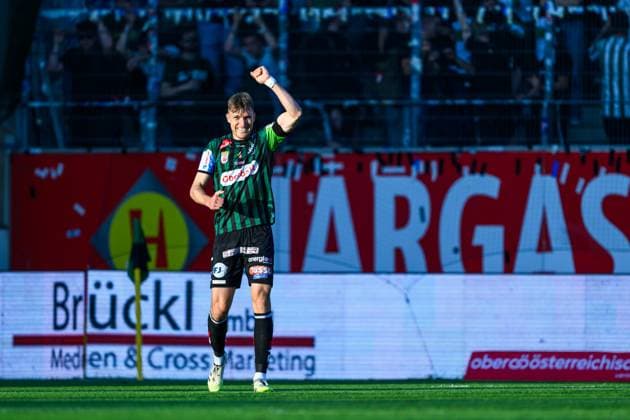 SOCCER - BL, Ried vs Rapid RIED,AUSTRIA,22.MAY.26 - SOCCER - ADMIRAL Bundesliga, Europacup play off, SV Ried vs SK Rapid Wien. Image shows the rejoicing of Nikki Havenaar (Ried).  GEPAxpictures xChristianxMoser