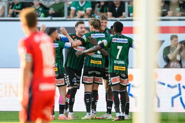 SOCCER - BL, Ried vs Rapid RIED,AUSTRIA,22.MAY.26 - SOCCER - ADMIRAL Bundesliga, Europacup play off, SV Ried vs SK Rapid Wien. Image shows the rejoicing of Ried.  GEPAxpictures xDanielaxMoser