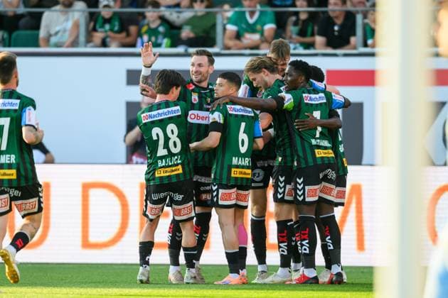 SOCCER - BL, Ried vs Rapid RIED,AUSTRIA,22.MAY.26 - SOCCER - ADMIRAL Bundesliga, Europacup play off, SV Ried vs SK Rapid Wien. Image shows the rejoicing of Ried.  GEPAxpictures xDanielaxMoser