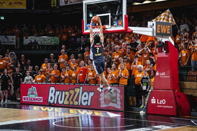 1 Basketball Bundesliga, easyCredit BBL, Season 2025 2026, Men, Playoffs, Quarterfinals, Game 3, 22 05 2026, RASTA Vechta ALBA Berlin Jack Kayil 7 ALBA BERLIN at the Dunk Vechta RASTA Dome Lower Saxony Germany