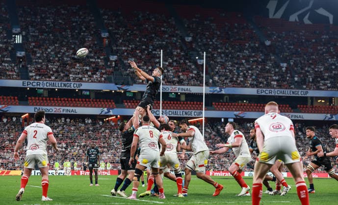 2026 European Rugby Challenge Cup Final, San Mames Stadium, Bilbao, Spain 22 5 2026 Montpellier Herault Rugby vs Ulster Montpellier™s Florian Verhaeghe claims a line-out Florian Verhaeghe claims a line-out 22 5 2026  Copyright: x INPHO DanxSheridanx DAN_2678