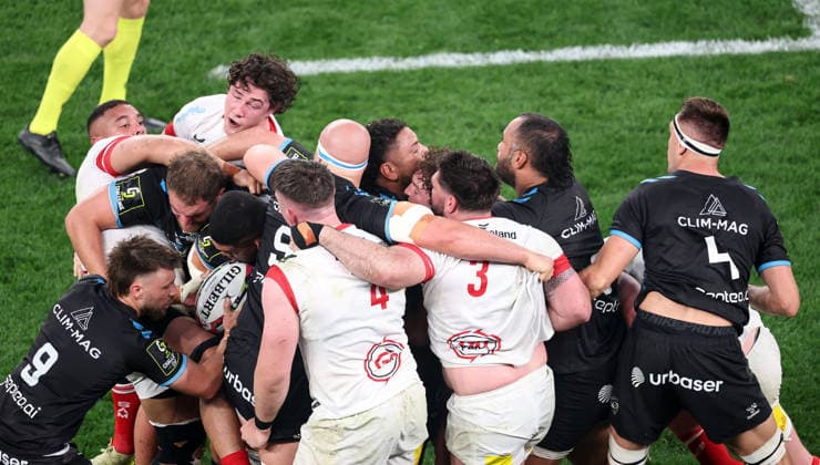2026 European Rugby Challenge Cup Final, San Mames Stadium, Bilbao, Spain 22 5 2026 Montpellier Herault Rugby vs Ulster Ulster™s Juarno Augustus and Tom Stewart in a maul Juarno Augustus and Tom Stewart in a maul 22 5 2026  Copyright: x INPHO NickxElliottx NE1L6451