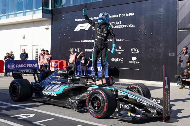 FORMULA ONE CANADIAN GRAND PRIX 2026 George Russell 63 (GBR) Mercedes celebrates after taking Sprint Pole during the Formula 1 Lenovo Canadian Grand Prix 2026, 5th round of the 2026 Formula One World Championship, WM, Weltmeisterschaft from May 22 to 24, 2026 at the Circuit Gilles Villeneuve, Montreal, Canada Credit: Robbie Hoad Every Second Media Editorial use only. All images are copyright Every Second Media Limited. No images may be reproduced without prior permission. Copyright: xIMAGO EveryxSecondxMediax ESM-2005-0167 RobbiexHoadx xEveryxSecondxMediax