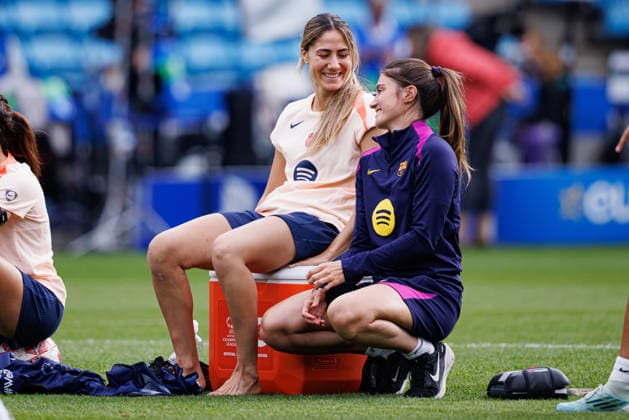 Laia Aleixandri and Marta Traveria seen during the FC Barcelona, Barca Femeni Official Training Session before UEFA Womens Champions League 2026 final (Maciej Rogowski Ball Raw Images) Oslo Ullevaal Stadion Norway Copyright: xMaciejxRogowskix maciejrogowski_22052026_fcbarcelona-43