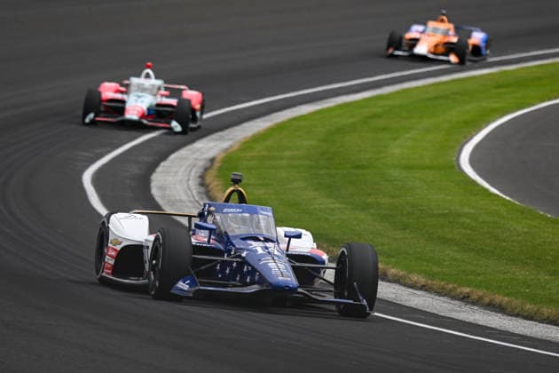 INDIANAPOLIS, IN - MAY 24: Santino Ferrucci (14) HOFT.com AJ Foyt Enterprises Chevrolet drives through turn three during practice on NTT IndyCar, Indy Car, IRL, USA Series Miller Lite Carb Day on May 22, 2026, at the Indianapolis Motor Speedway in Indianapolis, Indiana. (Photo by Michael Allio Icon Sportswire) AUTO: MAY 22 NTT IndyCar Series Miller Lite Carb Day EDITORIAL USE ONLY Icon116260522020