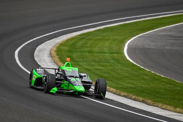 INDIANAPOLIS, IN - MAY 24: Jack Harvey (24) invst Dreyer & Reinbold Racing Chevrolet drives through turn one during practice on NTT IndyCar, Indy Car, IRL, USA Series Miller Lite Carb Day on May 22, 2026, at the Indianapolis Motor Speedway in Indianapolis, Indiana. (Photo by Michael Allio Icon Sportswire) AUTO: MAY 22 NTT IndyCar Series Miller Lite Carb Day EDITORIAL USE ONLY Icon116260522037