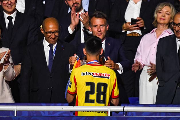 FOOTBALL : RC Lens vs OGC Nice - Coupe de France - Finale - 22 05 2026 Emmanuelle Macron Philippe Diallo Adrien Thomasson (RC Lens) Saint DenisFrance  Copyright: xBaptistexAutissierx