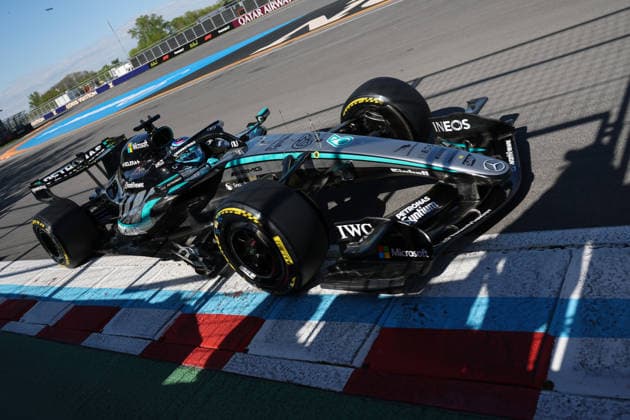 RECORD DATE NOT STATED 22nd May 2026; Circuit Gilles Villeneuve, Montreal, Quebec, Canada; 2026 FIA Formula 1 Canadian Grand Prix, Free Practice Day; George Russell (63) of Great Britain and Mercedes-AMG PETRONAS Formula One Team gets close to the wall of champions ArtxVega