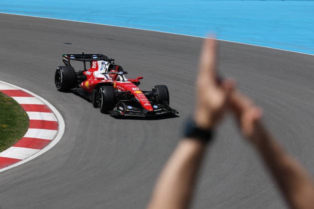 RECORD DATE NOT STATED 22nd May 2026; Circuit Gilles Villeneuve, Montreal, Quebec, Canada; 2026 FIA Formula 1 Canadian Grand Prix, Free Practice Day; Charles Leclerc (16) of Monaco and Scuderia Ferrari HP is cheered by fans at turn 10 ArtxVega