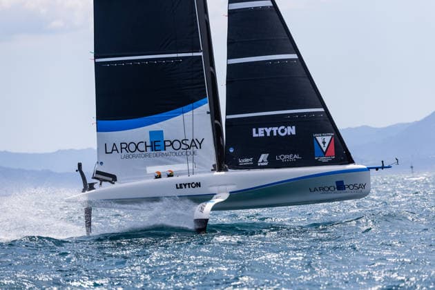 Louis Vuitton 38th America s Cup Preliminary Regatta Sardinia The La Roche-Posay Racing Team competes during the first day of the Louis Vuitton 38th America s Cup Preliminary Regatta in Cagliari, Italy, on May 22, 2026. The preliminary regatta in Sardinia is part of the 38th America s Cup and sponsored by Louis Vuitton, providing teams the first opportunity to test their skills ahead of the event in Naples in 2027. The races take place in the Gulf of Cagliari, featuring fully equalized AC40 one-design yachts capable of reaching speeds exceeding 40 knots. cagliari - Italy  Copyright: xMauroxUjettox originalFilename:ujetto-louisvui260522_npzAg.jpg