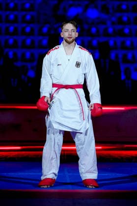 Germany EKF Karate European Championship Seniors 2026 Eissporthalle, Frankfurt Haubold Janne GER, Red loses in the fight for the bronze medal against Kvesic Ivan CRO, Blue in the category Male Kumite 84 Kg Frankfurt am Main Eissporthalle Frankfurt Hessen Germany Copyright: xKjetilxWaberx