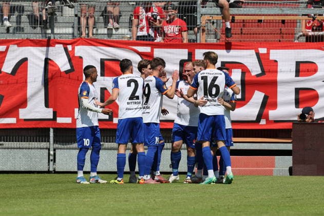 Krieschow goal celebration Soccer State Cup Brandenburg 2025 2026 Final FC Energie Cottbus VfB Krieschow 1921