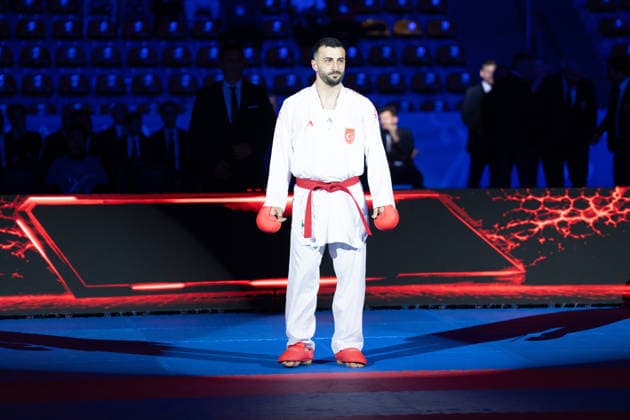 23 05 2026, xhfmx, Karate EKF Senior Championships 2026, Ugur Aktas Turkey in fight against Matteo Avanziani Italy DFL DFB REGULATIONS PROHIBIT ANY USE OF PHOTOGRAPHS as IMAGE SEQUENCES and or QUASI VIDEO Frankfurt
