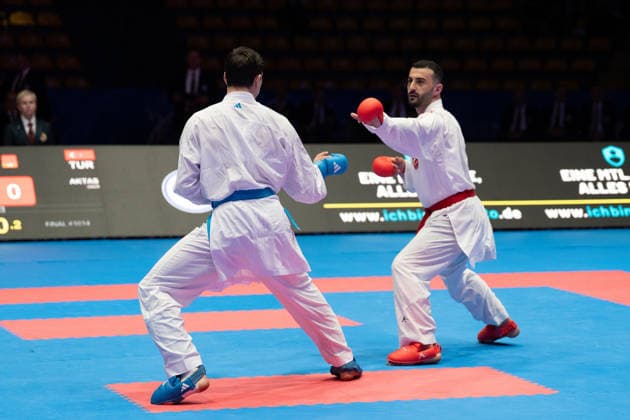 23 05 2026, xhfmx, Karate EKF Senior Championships 2026, Ugur Aktas Turkey in fight against Matteo Avanziani Italy DFL DFB REGULATIONS PROHIBIT ANY USE OF PHOTOGRAPHS as IMAGE SEQUENCES and or QUASI VIDEO Frankfurt