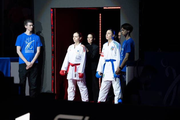 23 05 2026, xhfmx, Karate EKF Senior Championships 2026, Clemence Pea Frankreic in duel with Zala Maria Zibret Slovenia DFL DFB REGULATIONS PROHIBIT ANY USE OF PHOTOGRAPHS as IMAGE SEQUENCES and or QUASI VIDEO Frankfurt