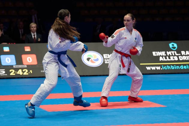 23 05 2026, xhfmx, Karate EKF Senior Championships 2026, Clemence Pea Frankreic in duel with Zala Maria Zibret Slovenia DFL DFB REGULATIONS PROHIBIT ANY USE OF PHOTOGRAPHS as IMAGE SEQUENCES and or QUASI VIDEO Frankfurt
