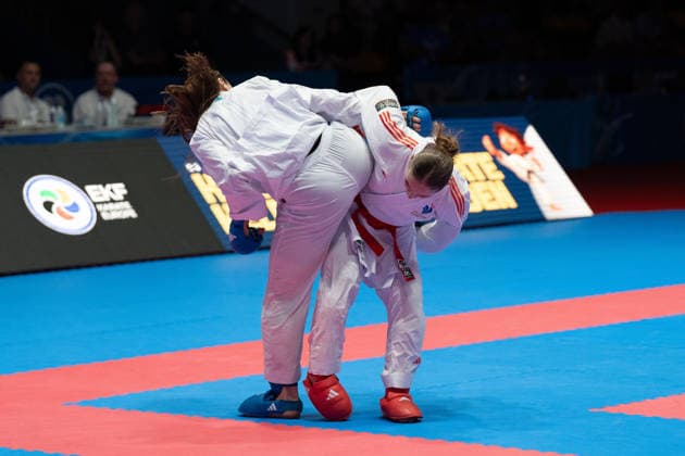 23 05 2026, xhfmx, Karate EKF Senior Championships 2026, Clemence Pea Frankreic in duel with Zala Maria Zibret Slovenia DFL DFB REGULATIONS PROHIBIT ANY USE OF PHOTOGRAPHS as IMAGE SEQUENCES and or QUASI VIDEO Frankfurt