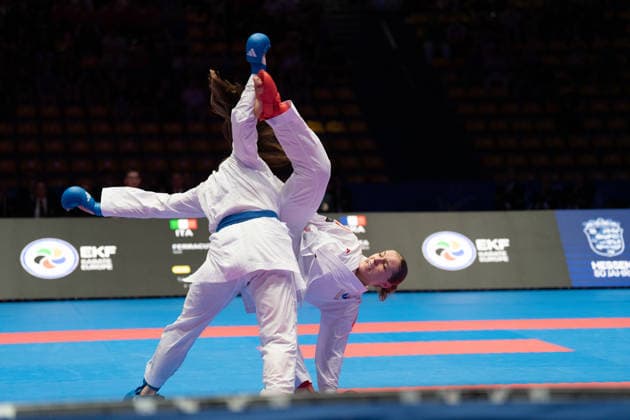 23 05 2026, xhfmx, Karate EKF Senior Championships 2026, Clemence Pea Frankreic in duel with Zala Maria Zibret Slovenia DFL DFB REGULATIONS PROHIBIT ANY USE OF PHOTOGRAPHS as IMAGE SEQUENCES and or QUASI VIDEO Frankfurt