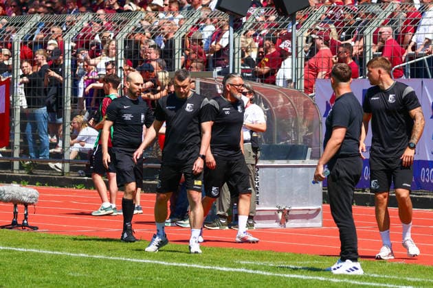 2026 05 23,VSG Altglienicke vs BFC Dynamo, Landespokalfinale , Regionalliga, Mommsenstadion Excitement on the Glienicke bench after the disallowed goal Berlin Berlin Germany
