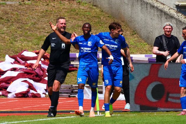 2026 05 23,VSG Altglienicke vs BFC Dynamo, Landespokalfinale , Regionalliga, Mommsenstadion Mohamed Sydney Sylla VSG Altglienicke, 24 , Jonas Saliger VSG Altglienicke, 19 celebrate the goal Berlin Berlin Germany