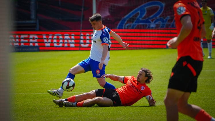 Soccer, Men, Season 2025 2026, Brandenburg State Cup, Final, Final day of the amateurs, FC Energie Cottbus vs VfB 1921 Krieschow, Saturday 23 05 2026, LEAG Energie Stadion Cottbus, In the picture Paul Pahlow l Krieschow and Jonas Hofmann r Cottbus Brandenburg Germany