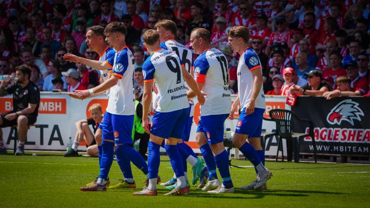 Soccer, Men, Season 2025 2026, Brandenburg State Cup, Final, Final day of the amateurs, FC Energie Cottbus vs VfB 1921 Krieschow, Saturday 23 05 2026, LEAG Energie Stadion Cottbus, In the picture jubilation at VfB Krieschow after the lead goal Brandenburg Germany