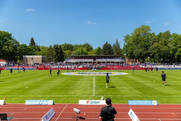 View of the Greifswald Volksstadion for the final of the GER state cup, football, state cup, Lüpzer Pils Cup, final, SV Pastow FC Hansa Rostock
