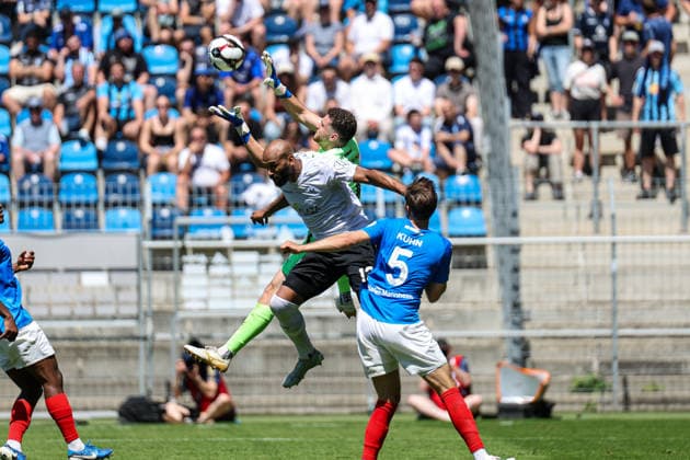 Duel between Terrence Boyd SV Waldhof Mannheim, 13 and David Nreca Bisinger VfR Mannheim, 1 at the BfV Cup Final VfR Mannheim SV Waldhof Mannheim 07 on 23 05 26 at Carl Benz Stadium, Mannheim xamx Photo Alfio Marino Copyright: