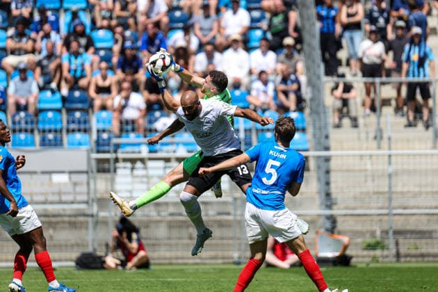 Duel between Terrence Boyd SV Waldhof Mannheim, 13 and David Nreca Bisinger VfR Mannheim, 1 at the BfV Cup Final VfR Mannheim SV Waldhof Mannheim 07 on 23 05 26 at Carl Benz Stadium, Mannheim xamx Photo Alfio Marino Copyright: