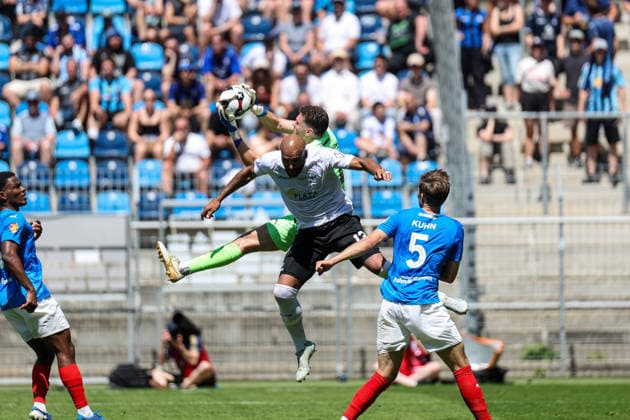 Duel between Terrence Boyd SV Waldhof Mannheim, 13 and David Nreca Bisinger VfR Mannheim, 1 at the BfV Cup Final VfR Mannheim SV Waldhof Mannheim 07 on 23 05 26 at Carl Benz Stadium, Mannheim xamx Photo Alfio Marino Copyright: