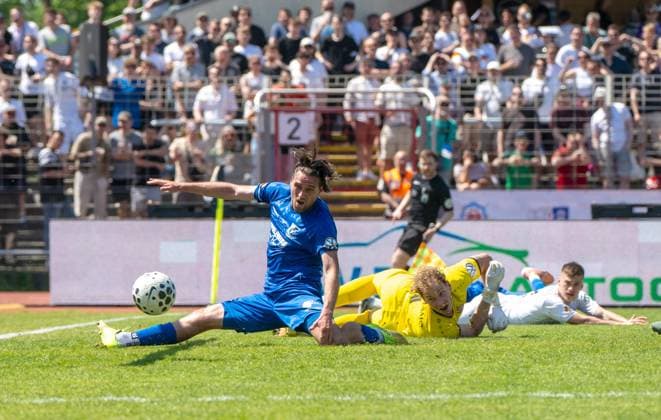 Soccer, Men, Season 2025 2026, Final COSY WASCH Landespokal Berlin, VSG Altglienicke BFC Dynamo, f l Chance Jonas Nietfeld VSG Altglienicke , Goalkeeper Nicolas Ortegel BFC Dynamo , 23 05 2026, Copyright: xMatthiasxKochx