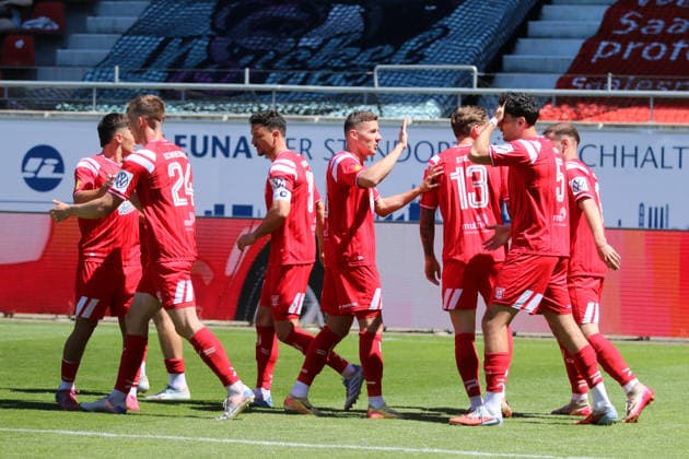 23 05 2026 Soccer men 2025 2026 dachbleche24 Landespokal Sachsen Anhalt Final VfB Germania Halberstadt Hallescher FC Leuna Chemie Stadion Halle Goal celebration from Hallescher FC after the 0 1 Halle Sachsen Anhalt Germany