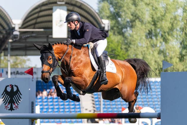 166 Gerrit Nieberg on Duke 366 (GER) during the TSCHIO 2026 (CHIO 2026) - 2nd Competition Youngster-Tour - CSIYH1* - Jumping competition for young horses at the Allianz Park in Aachen, Germany  Copyright: xMartinxPitschx xSPPx Sportspressphoto_152191